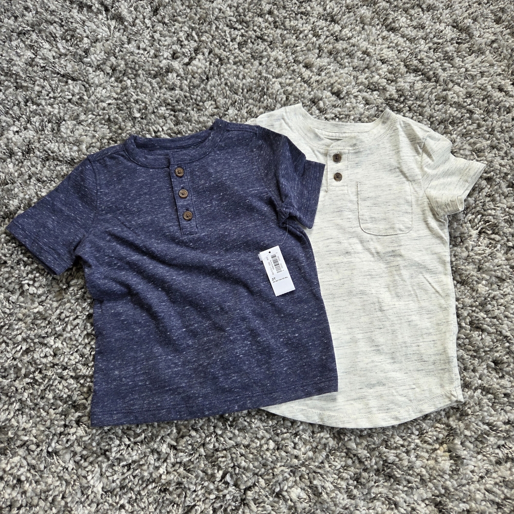 Cat & Jack & Old Navy 2T Gray Navy Short Sleeve Henley T-Shirts Lot, Pocket